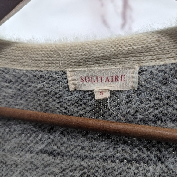 Anthropologie Solitaire Sweater Womens Small Blue Striped Cardigan Eyelash Long - Picture 4 of 14